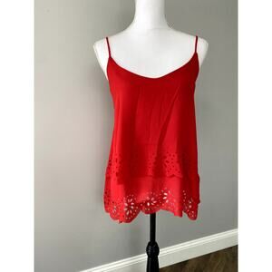Myan Cherry Red Scallop Tank Top Sz L